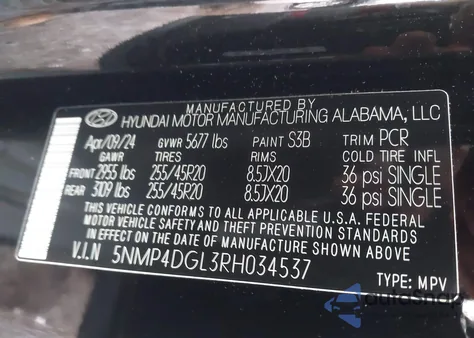 2024 Hyundai Santa Fe Limited z USA, uszkodzony, nr VIN 5NMP4DGL3RH034537